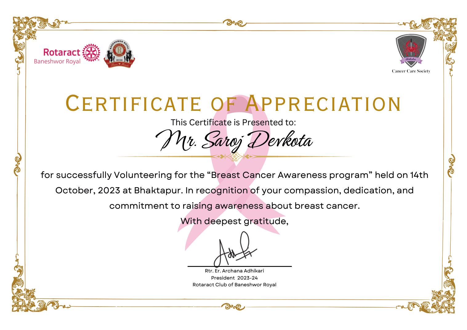 Breast Cancer Awareness Volunteer